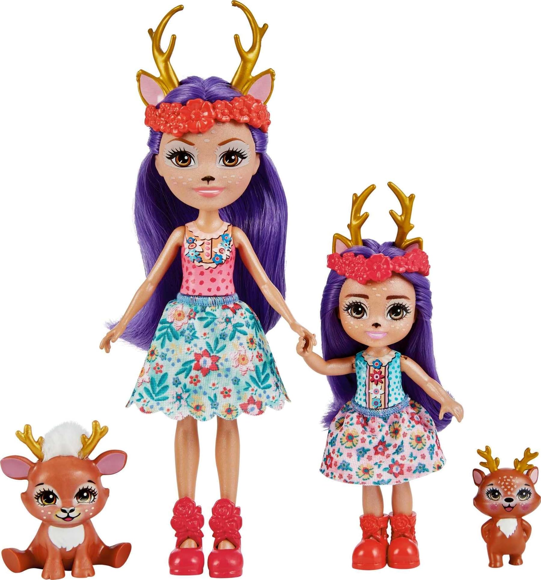 Enchantimals Sisters Set with Danessa and Danetta Deer Mini Dolls, 2 Mini Animal Figures and Accessories, Children's Toy, HCF80 - Multicoloured