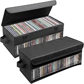 Dntorx 2 Pack CD Storage Box, CD Case Holder with Handles | 14.17&times;6.3&times;5.51in Lid and Clear Window Stackable CD Organizer Box Holds Up to 64 CDs in full jewel cases(Black)