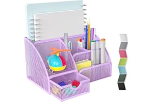 Banshou Desk Organizer Office Accessories,Mesh Desk Office Organizer with Drawer and 6 Compartments 8.74x5.51x5.12 inch,For Office,Home,School,Classroom,kitchen(Purple)