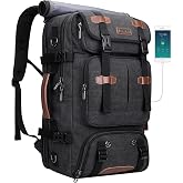 WITZMAN Travel Backpack for Men 45L Large Carry-on Airline Approved | Canvas 3 in 1 Duffle Luggage Bag Fits 16&ldquo; Laptop, Shoe Compartment, For Weekend Getaway, Overnight Trip, A8013 Black