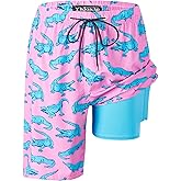 Mens Swim Trunks 9 Inch Inseam Stretch Board Shorts Built-in Quick Dry Swimwear Bathing Suits with Compression Liner