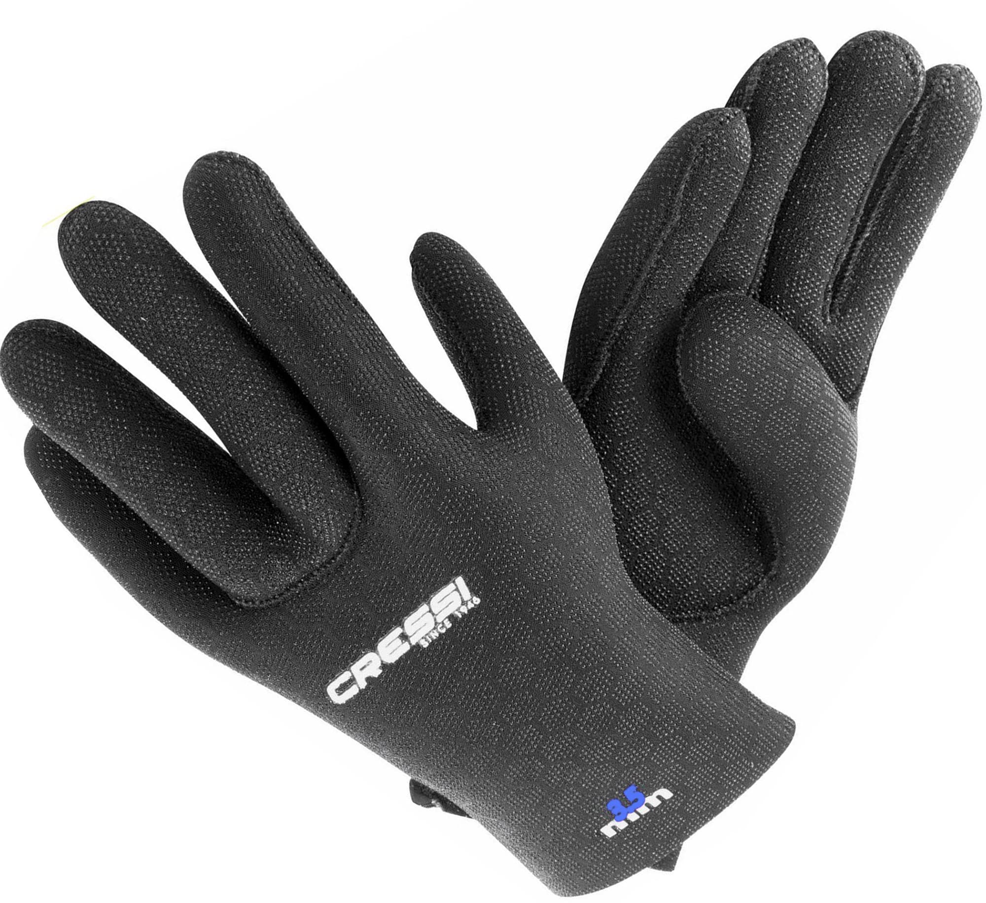 Cressi High Stretch Gloves -Unisex 5-Finger Diving Gloves made of Soft, Single-lined, High-strength Neoprene, 3.5mm, Black/Blue Logo, S