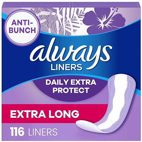 ALWAYS DAILY EXTRA PROTECT LINERS, EXTRA LONG LENGTH, UNSCENTED PANTY LINERS, FEEL CLEAN AND COMFORTABLE FOR UP TO 10 HOURS, 116 COUNT (PACKAGING MAY VARY)