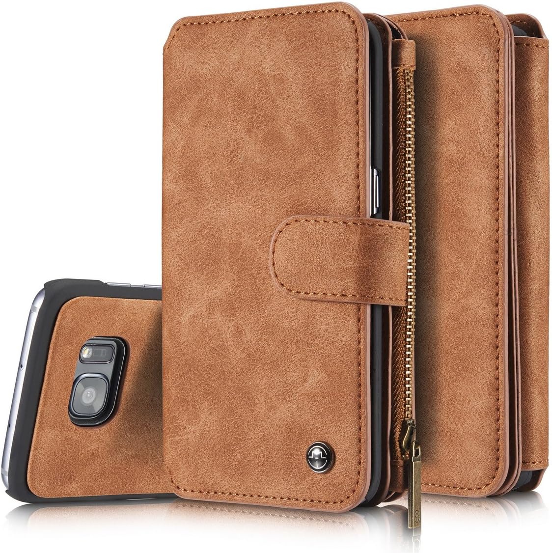 XRPow Galaxy S7 Edge Magnetic Detachable Wallet Case Premium Back Cover Slim Leather Folio Wallet Holder Case for Samsung Galaxy S7 Edge Brown