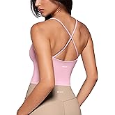 INGIA Womens Low Scoop Neck Tank Tops Built in Bra U Back Workout Tanks Spaghetti Criss Cross Strap Sleeveless Cropped Top