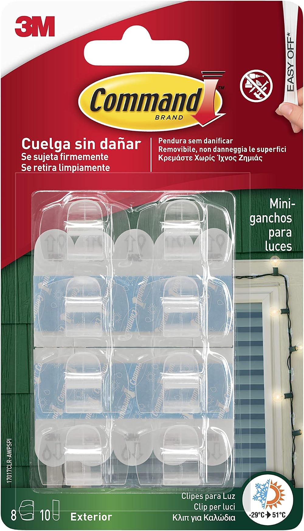 Command 17017AW Outdoor Cable Clamps Hooks Transparent White Strips Pack 8