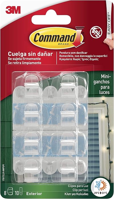 Command 17017AW Outdoor Cable Clamps Hooks Transparent White Strips Pack 8