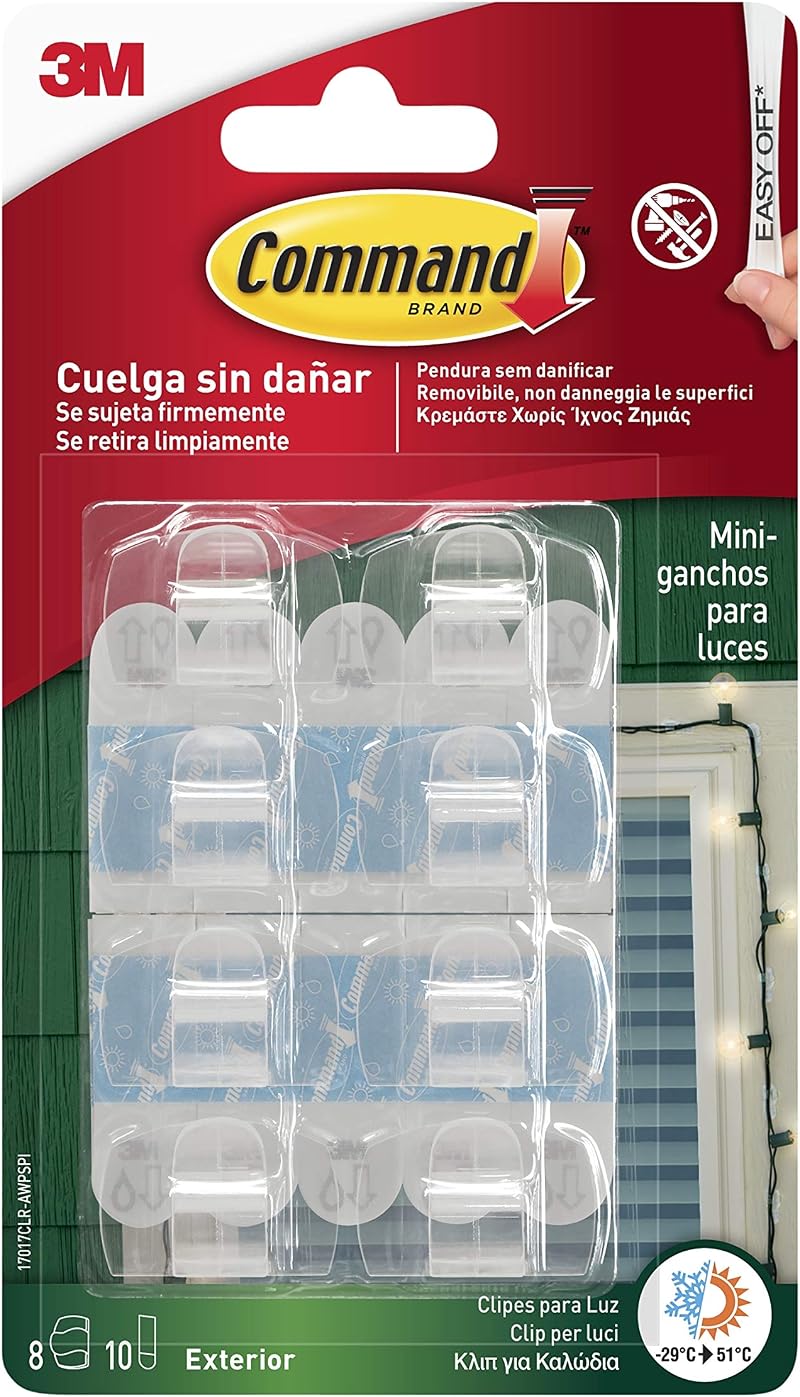 Command 17017AW Outdoor Cable Clamps Hooks Transparent White Strips Pack 8
