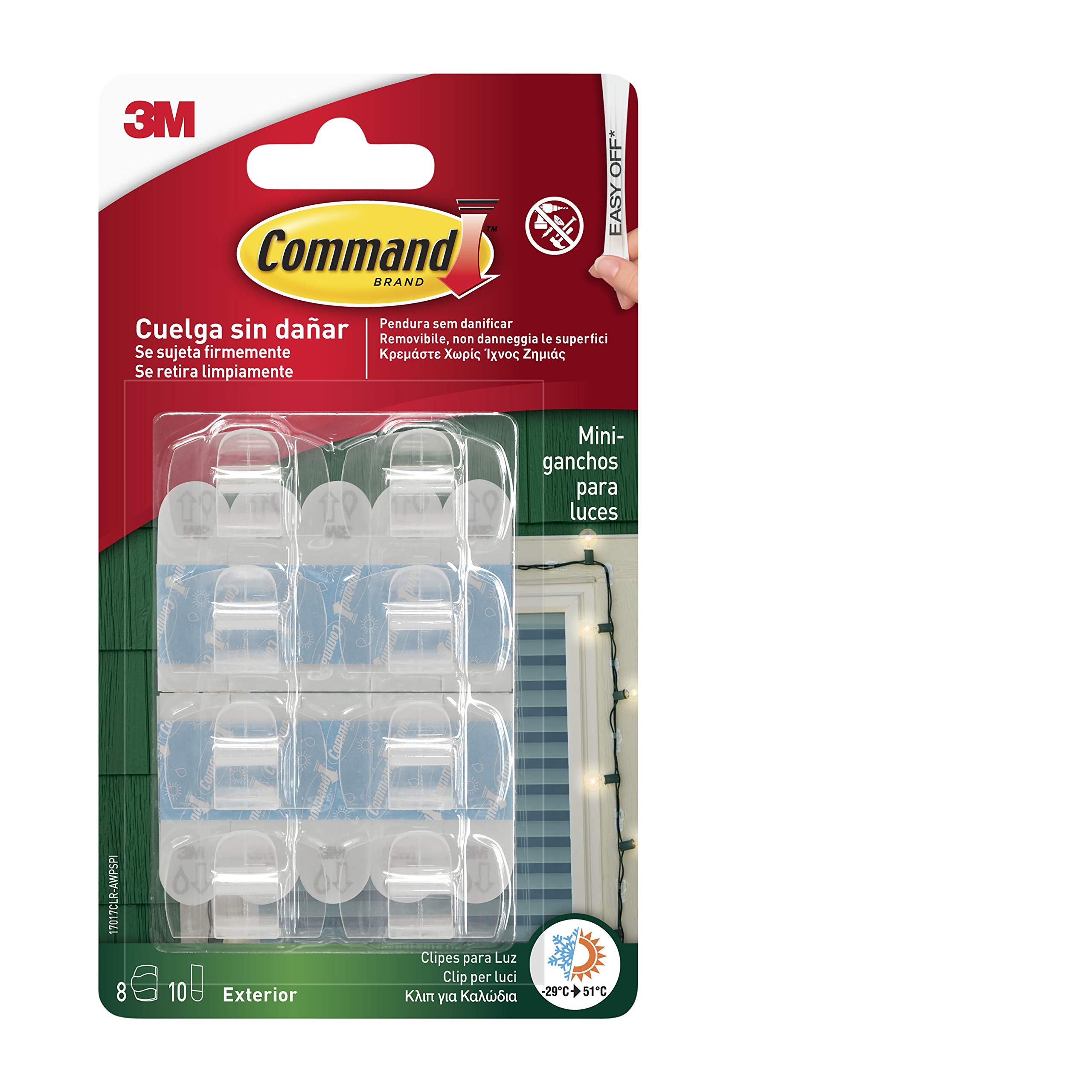 Command 17017 AW – Pack of 8 Hooks Outdoor Cable Clamps Transparent with White Strips