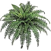 CongfuHepMui Large Artificial Ferns for Outdoor 49" Fake Boston Fern 49 Fronds Faux Ferns Plant Silk Greenery for Indoors Home Garden Porch Windowsill Decor (1 Stem)