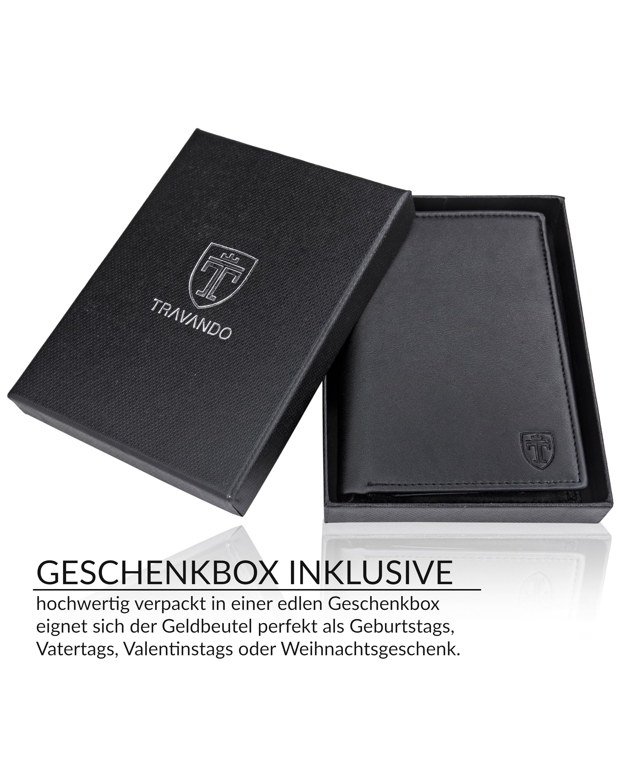 TRAVANDO Geldbörse Herren Dublin - TÜV geprüft - 13 Kartenfächer - Hochformat - RFID Schutz - Geschenk für Männer - inklusive Geschenk Box - Designed in Germany (Schwarz) 7
