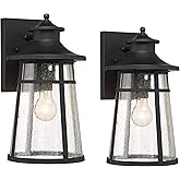 John Timberland Clement Mission Outdoor Wall Light Fixtures Set of 2 Cast Iron Black Metal 15" Clear Seedy Glass for Exterior