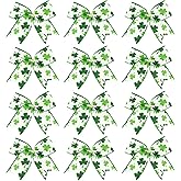 Craflox St. Patrick's Day ows Decorations, 12 Pcs Green Shamrock Ribbon Bows for Wreaths, St. Patrick's Day Tree Ornaments Decor, St Patricks Day Wreaths for Front Door