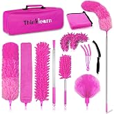 ThinkLearn Microfiber Dusters for Cleaning,14PCS Feather Dusters with Extension Pole,Bendable Washable and Extendable Duster 