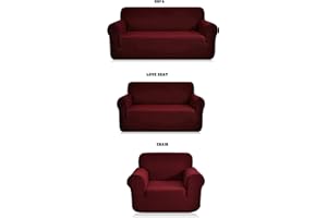FANCY LINEN LLC INC Fancy Linen Sure Fit Stretch Sterling Sofa Love Seat and Chair Slipcover Solid New # Stella (3pc, Burgundy)
