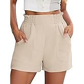 NILOINE Womens Casual Elastic Waist Shorts High Waisted Wide Leg Lightweight Beach Shorts with Pockets