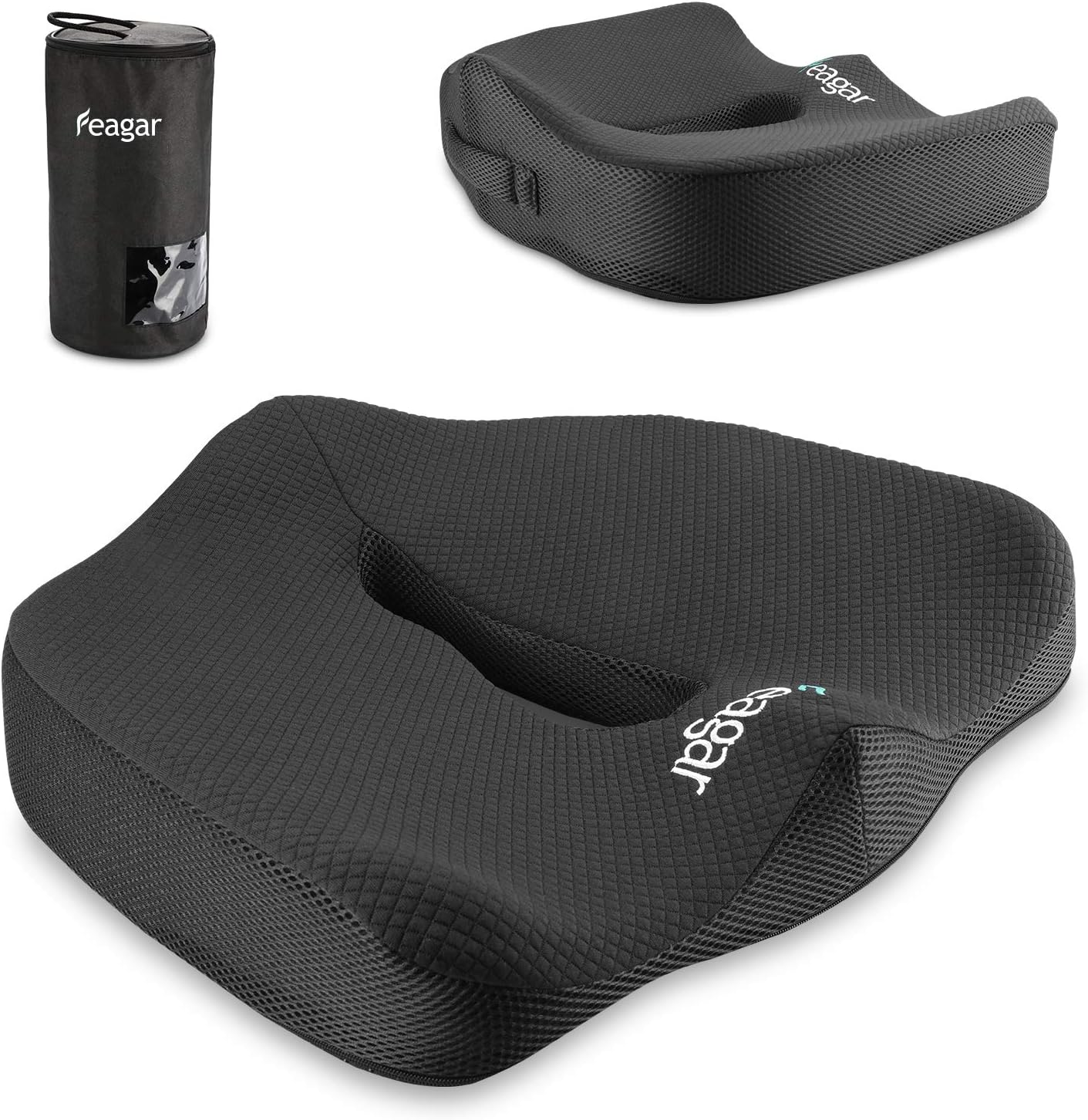 Seat Cushion for Tailbone Pain Relief - Feagar Memory Foam Coccyx Seat Cushion for Office Chair Car Seat with Carry Handle & Non-Slip Bottom, Black