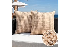 K KEVIN TEXTILE Kevin Textile Outdoor Waterproof Throw Pillow Covers Pack of 2 Weaving Texture Water Resistant Outside Decorative Cushion Covers for Garden Patio Tent Balcony Bench Couch Sofa 18x18 Inch, Light Brown