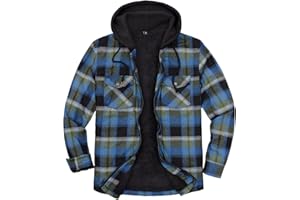 ZENTHACE Men's Sherpa Lined Full Zip Hooded Plaid Shirt Jacket