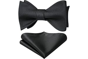 Bow Ties for Men Check Plaid Self Tie Bow Tie and Pocket Square Bowtie Formal Tuxedo Wedding Bowties Handkerchief Set, 01-bla