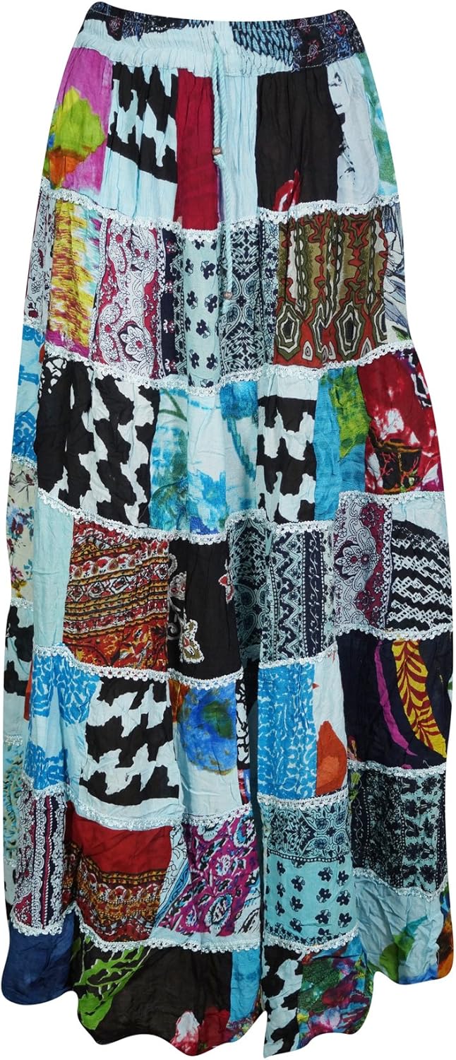 Mogul Interior Womens Patchwork Skirt Vintage Patches