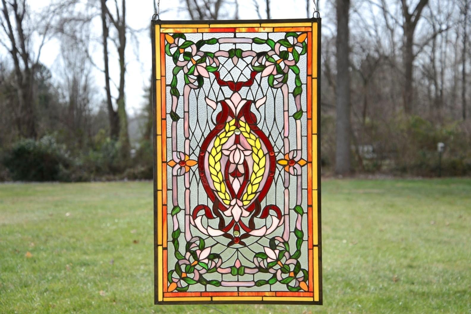 20.5" X 34.75" Stunning Decorative Tiffany Style Stained Glass Panel