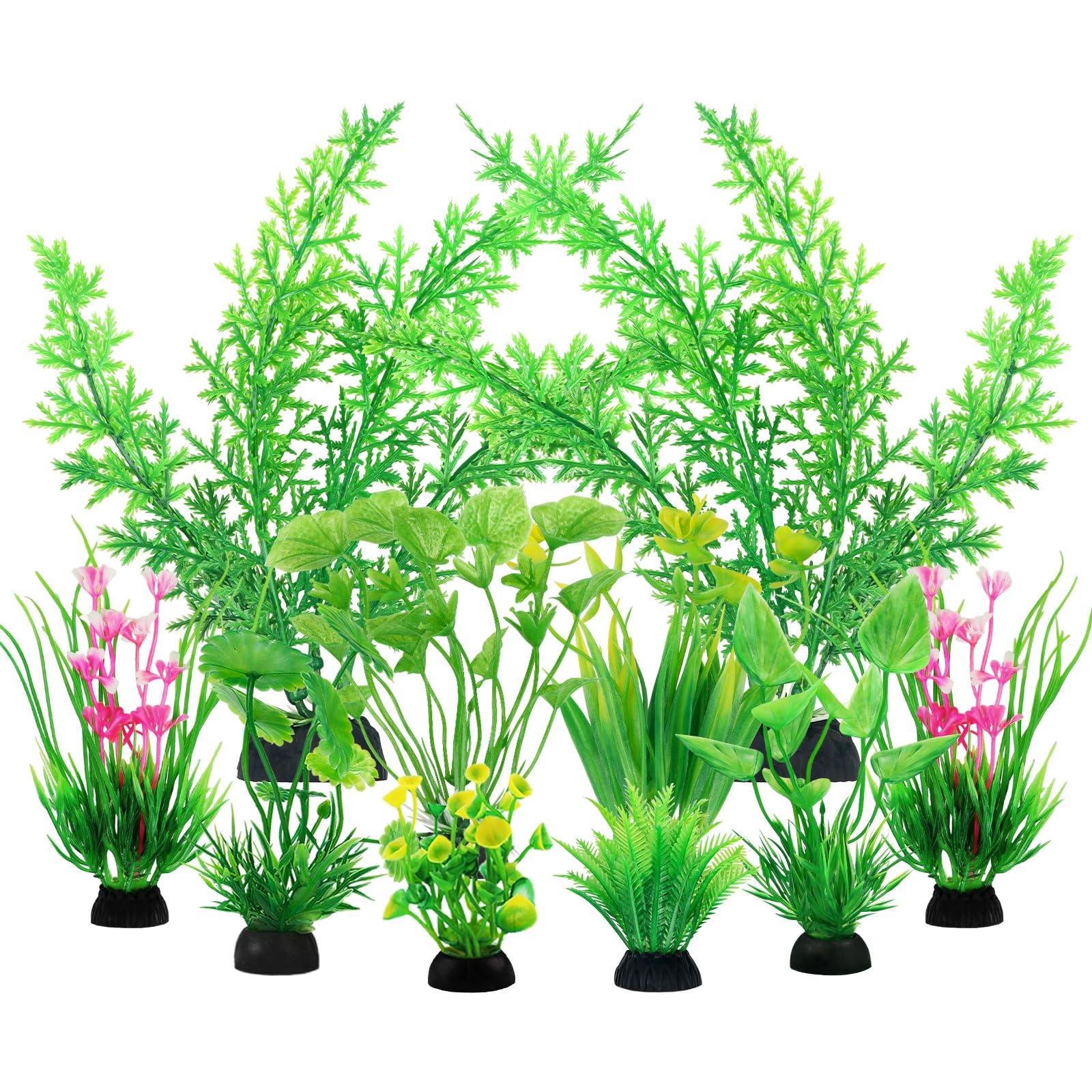 QUOZUO Fish Tank Accessories Green Plants, 10pcs Green Aquarium Decorations, Fish Tank Decor Plastic Plants