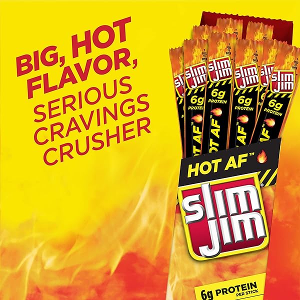 SLIM JIM GIANT SMOKED MEAT STICKS, HOT AF FLAVOR, 6G PROTEIN PER STICK, EASTER BASKET STUFFER FOR MEN, 0.97 OZ. (24 COUNT)