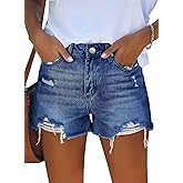 MINGALONDON Women's Denim Shorts Mid Waist Ripped Distressed