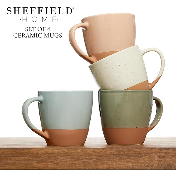SHEFFIELD HOME COFFEE MUGS SET OF 4 STONEWARE MUGS – 16OZ LARGE CERAMIC COFFEE MUG WITH HANDLE – DISHWASHER & MICROWAVE SAFE CLASSIC MUG FOR TEA, LATTE, ESPRESSO AND CAPPUCCINO – ASSORTED NEUTRALS