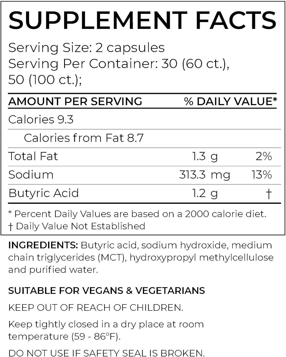 BodyBio Butyrate with Sodium-Supports Healthy Digestion,Gut & Microbiome-Leaky Gut Repair-Control Bloating-Healthy Inflammation Response-Fuel for Healthy Gut-No Fillers or Additives-100 Capsules: Health & Personal Care