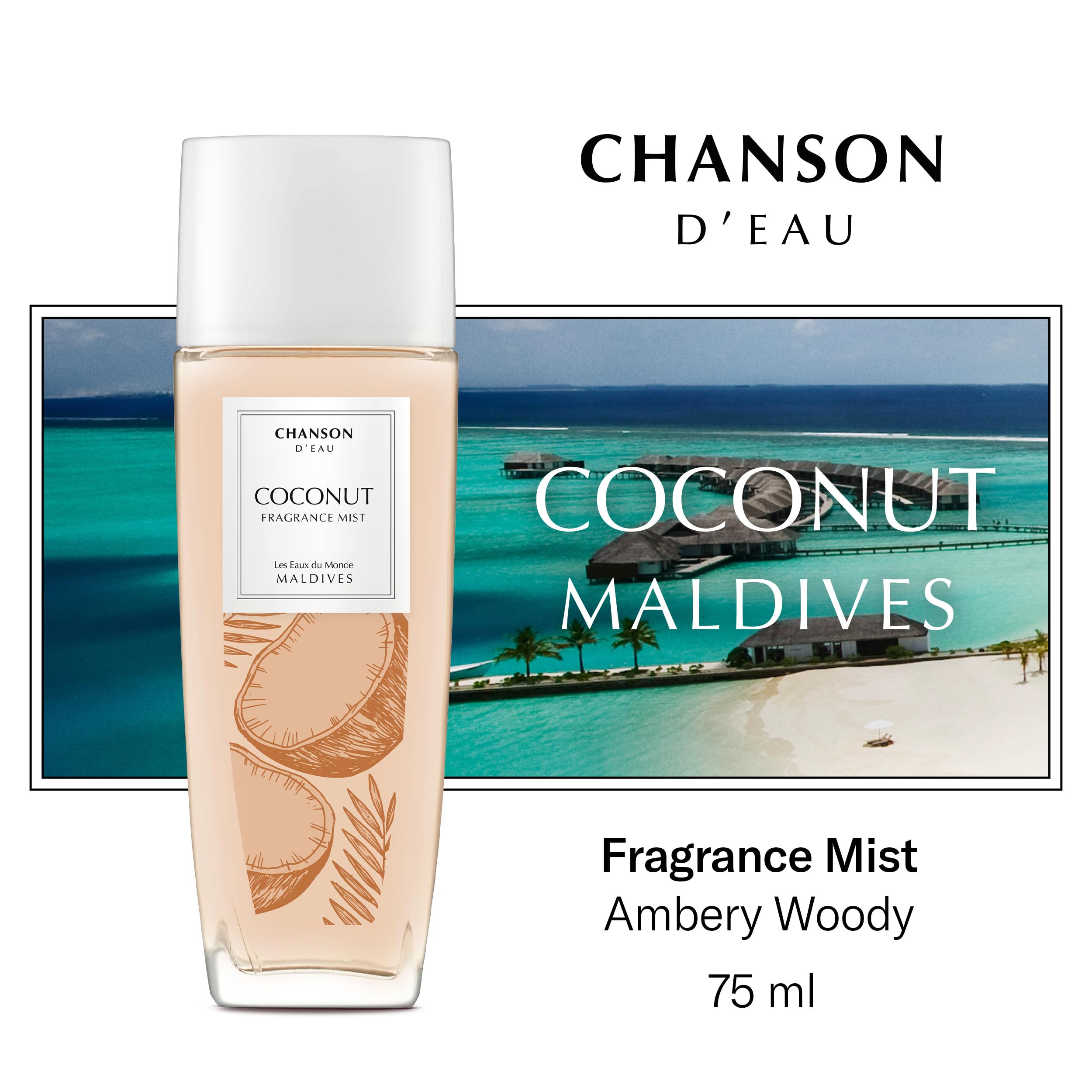 Chanson Coconut Hair & Body Mist for Women 2.5 fl oz (Pack of 1), Notes of Pear, Coconut Water, and Sandalwood, Women\'s Fragrance, Long Lasting, Everyday Fragrance, Travel Size