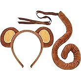 Marsrut Monkey Ears and Tail Small Costume Accessories Headband Set Hair Hoop Cosplay Faux Headdress Clip Dance Fancy Party Performance Giraffe Leopard Tiger Zebra Jungle Supplies Carnival Halloween