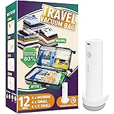 Travel Vacuum Storage Bags with Portable Electric Pump, 12 Pack Travel Vacuum Bags for Clothes, Vacuum Seal Compression Bags for Luggage and Suitcase