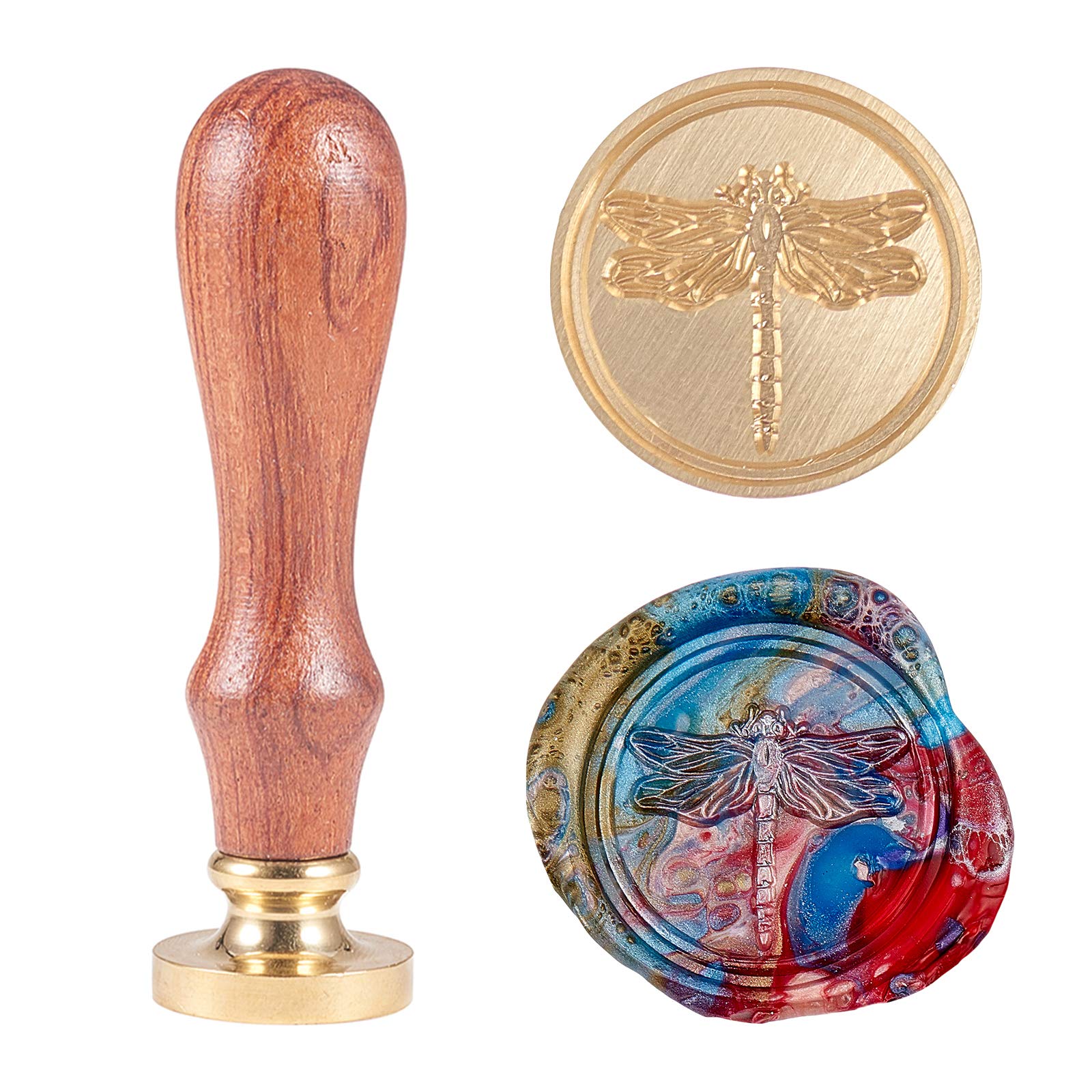 CRASPIRE Wax Seal Stamp Vintage Retro Removable Brass Wood Handle for Wedding Invitations Embellishment Bottle Decoration Gift Packing Dragonfly