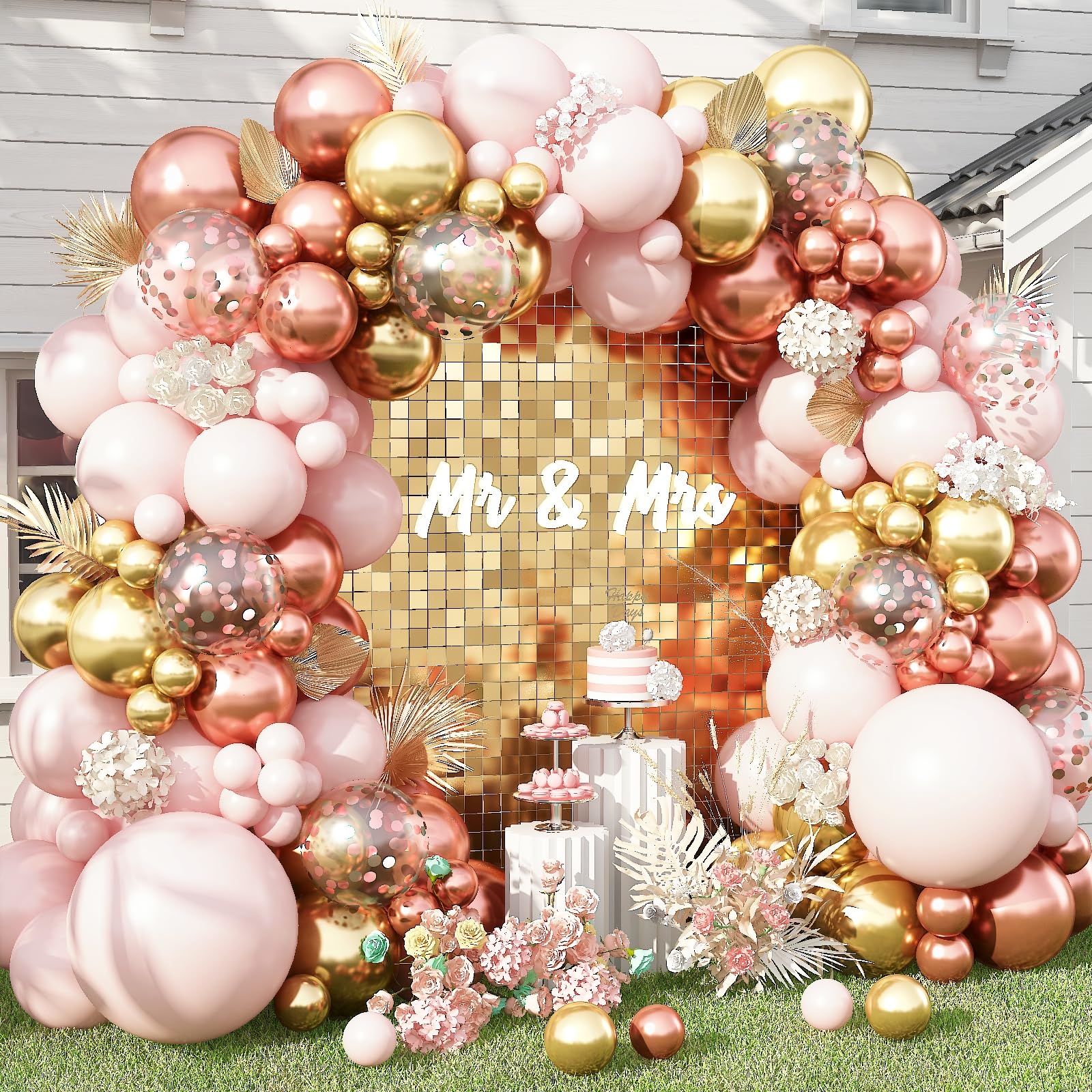 Balloon Arch Garland Kit, Blush Beige Metallic Gold and Rose Gold Confetti Double Stuffed Nude Pink Cream White Balloons Garland for Girls Women Wedding Baby Bridal Shower Birthday Party Decorations