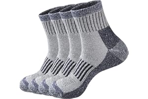 ECOEY Men's Merino Wool Cushioned Hiking Trekking Socks 4 Pairs, Quarter Length with Moisture Wicking