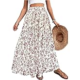 MakeMeChic Women's Floral Flowy Skirt Boho Elastic High Waist Long Skirt A Line Fall Skirts