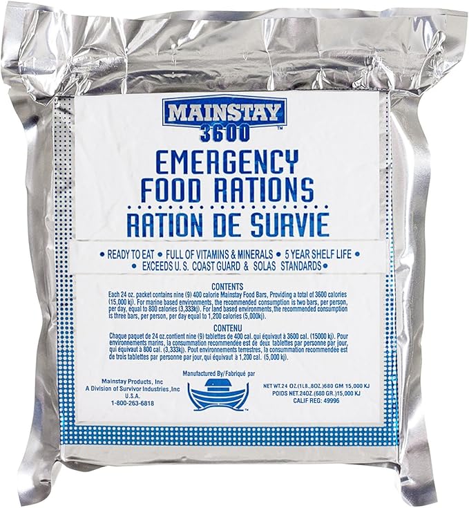 Mainstay Emergency 400 calorie meals with 5 year shelf life and wide temperature range