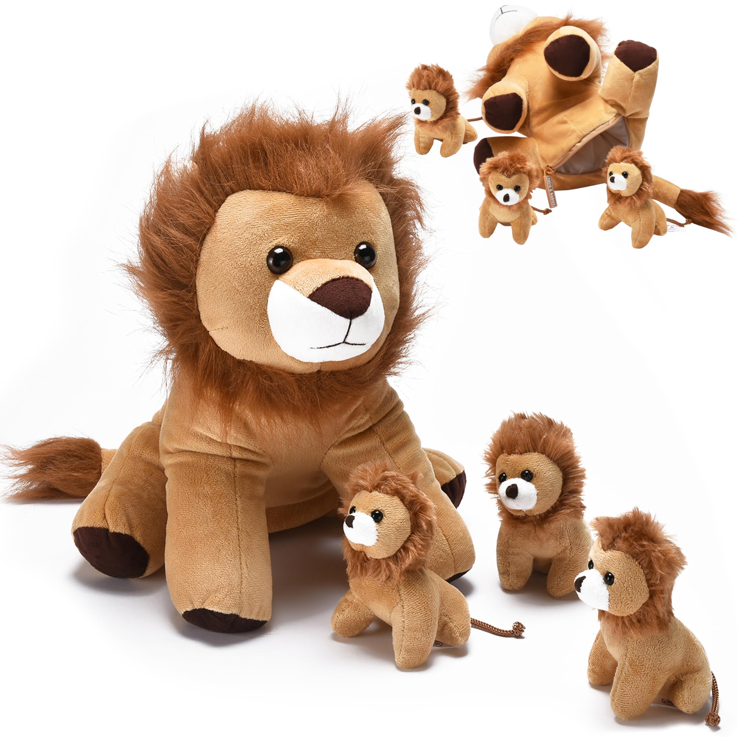 Photo 1 of Stuffed Lion Plush - Stuffed Mommy Lion with 3 Stuffed Baby Lions Inside - Soft Stuffed and Plush Toys for Girls, Boys, Teens - Gift Surprise Matching Stuffed Animals for Kids Birthday