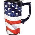 Spoontiques - Ceramic Travel Mugs - American Flag Cup - Hot or Cold Beverages - Gift for Coffee Lovers