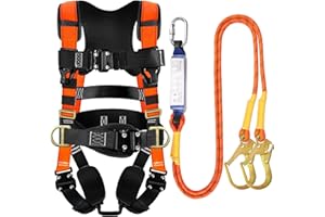 TT TRSMIMA TRSMIMA Safety Harness Fall Protection - Roofing Harness Kit Men Full Body Construction Harness with Lanyard for Work Upgrade 4 Quick Buckles Orange