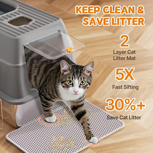 STAINLESS STEEL LITTER BOX WITH LID, 6” DEEP PAN, EXTRA LARGE LITTER BOX FOR BIG CATS, ANTI-LEAKAGE, ODOR FREE, FRONT & TOP DUAL ENTRY, INCLUDES LITTER MAT & METAL SCOOP