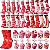 Glitopper 20 Pairs Valentine's Day Cupcake Socks Gifts for Women Valentines Heart Print Crew Socks Bulk for Mothers Day
