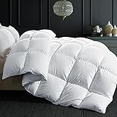 ELNIDO QUEEN® Feather Down Fiber Comforter Queen Size - All Season White Fluffy Duvet Insert - Luxurious Hotel Bedding Comforter with Corner Tabs - Ultra Soft 100% Cotton Cover, 90x90 Inch