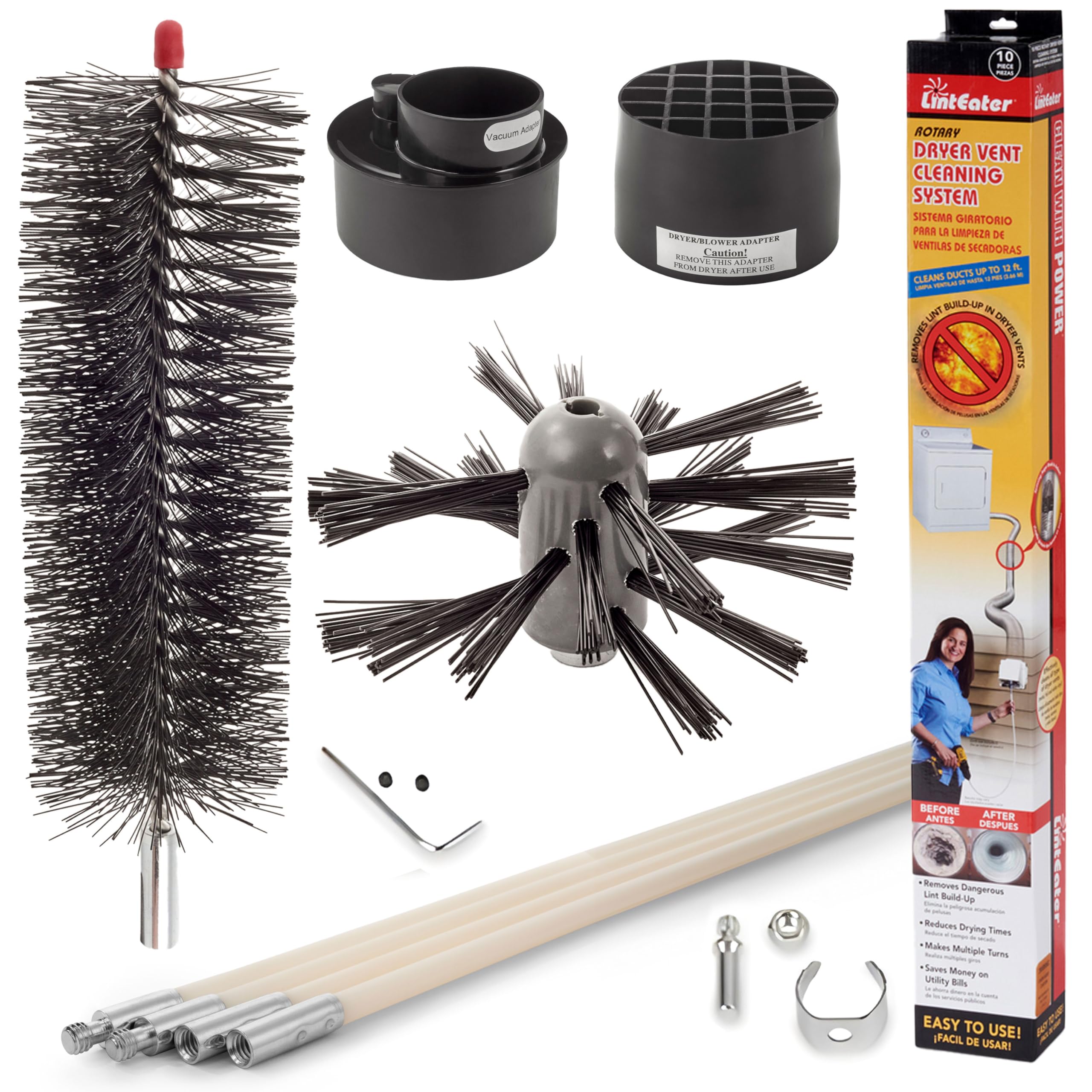 Photo 1 of Dryer Vent Duct Cleaning Kit - Gardus RLE202 LintEater Rotary Dryer Vent Cleaner Kit, Removes Lint, Dryer Vent Cleaning System Extends Up to 12’ with 4 Flexible 3' Rods, Air Duct Cleaning Tools