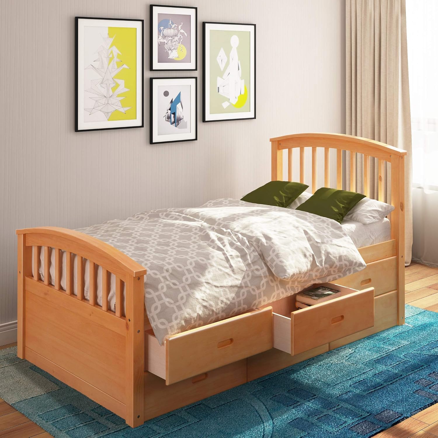 Amazon Com Mieres Twin Size Platform Storage Solid Wood Bed With