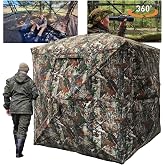 FUNHORUN Hunting Blind with Floor Mat, 360 See Through Ground Blind, Pop Up | 2/3/4 Person Camouflage Tent, Portable Concealed Shelter with Carrying Bag, Detachable Zip-in Floor, Silent Sliding Windows
