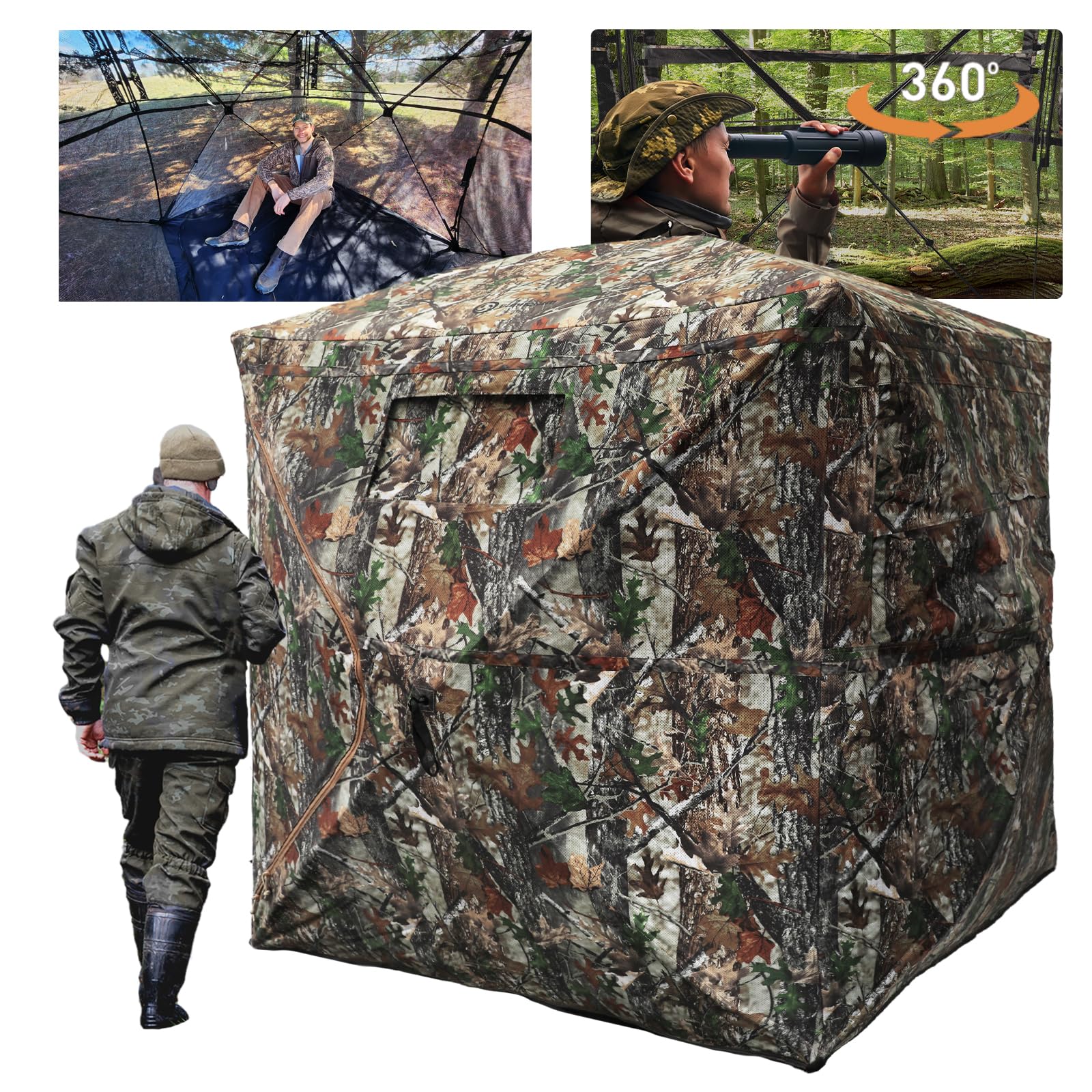 Photo 1 of **DIRT. BROKEN ZIPPER**FUNHORUN Hunting Blind with Floor Mat, 360 Degree See Through Ground Blind with Carrying Bag, 3/4 Person Pop Up Camouflage Tent Portable Concealed Shelter