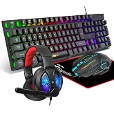 DGG Gaming Keyboard and Mouse, Headphones, Mouse pad Combo for PC Gamers | RGB Backlight Gaming Keyboard and Mouse Bundle with Headset, All in One for Xbox and PS4 Users